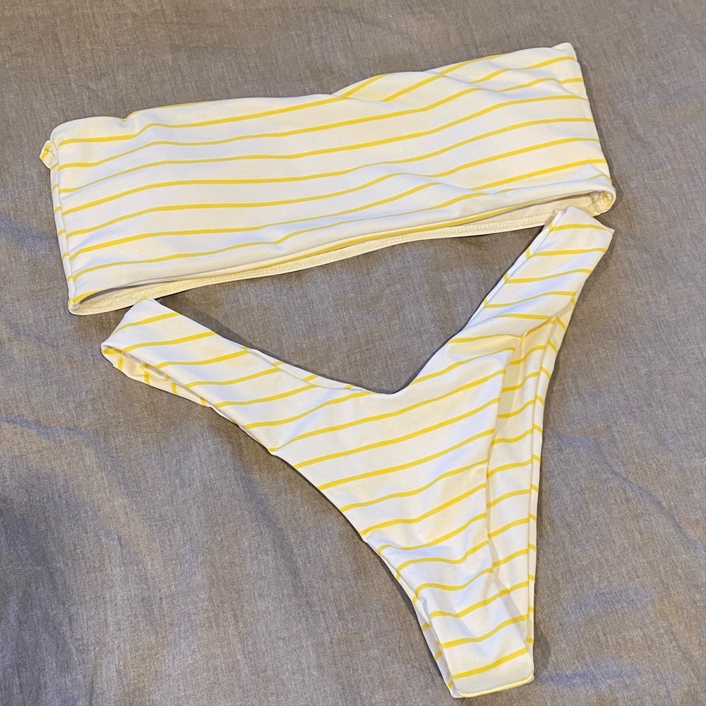 SHEIN Bandeau Striped Yellow Bikini